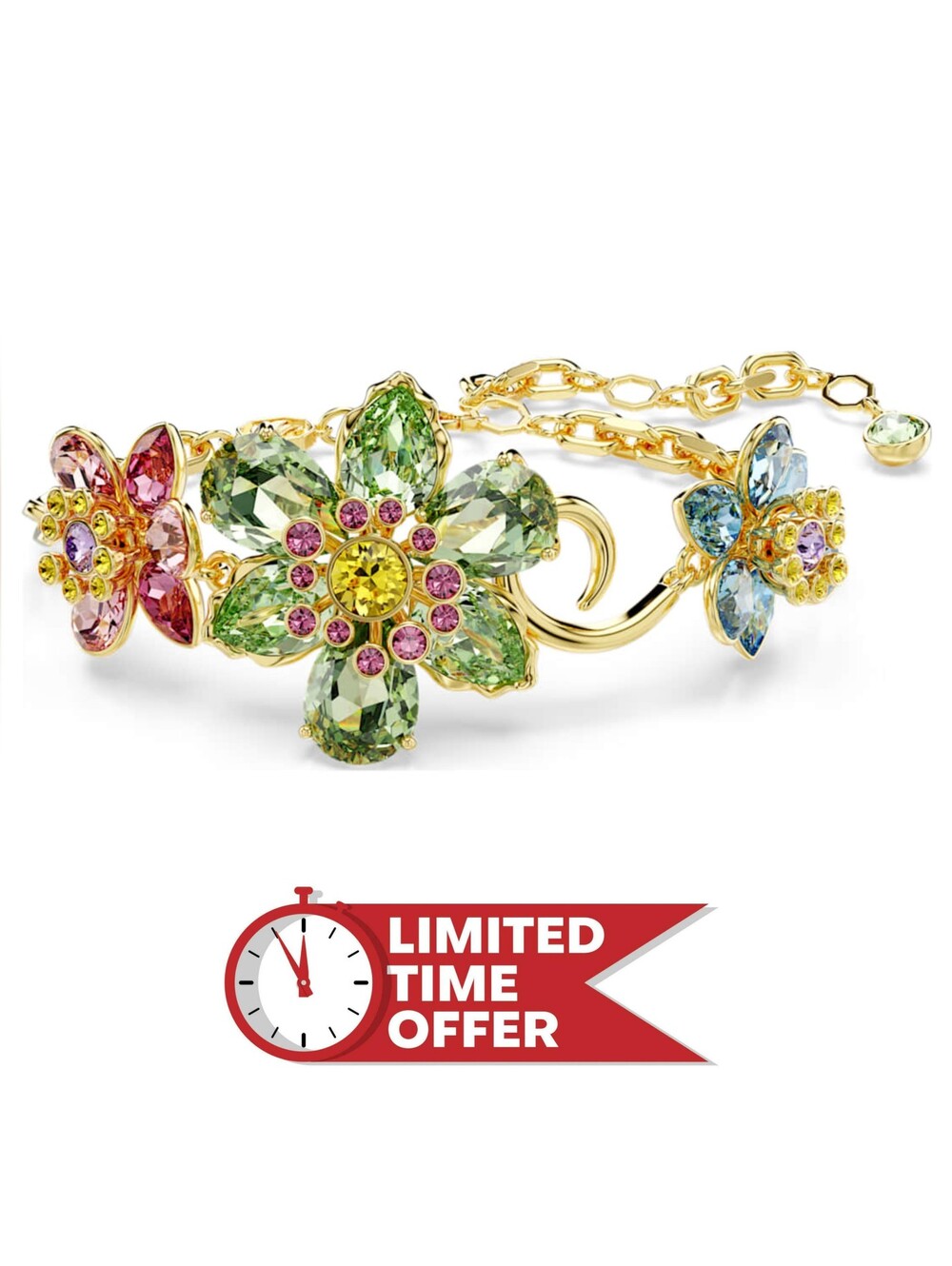 Swarovski Idyllia Flower Bracelet – Multicoloured Mixed-Cut Crystals, Gold Tone